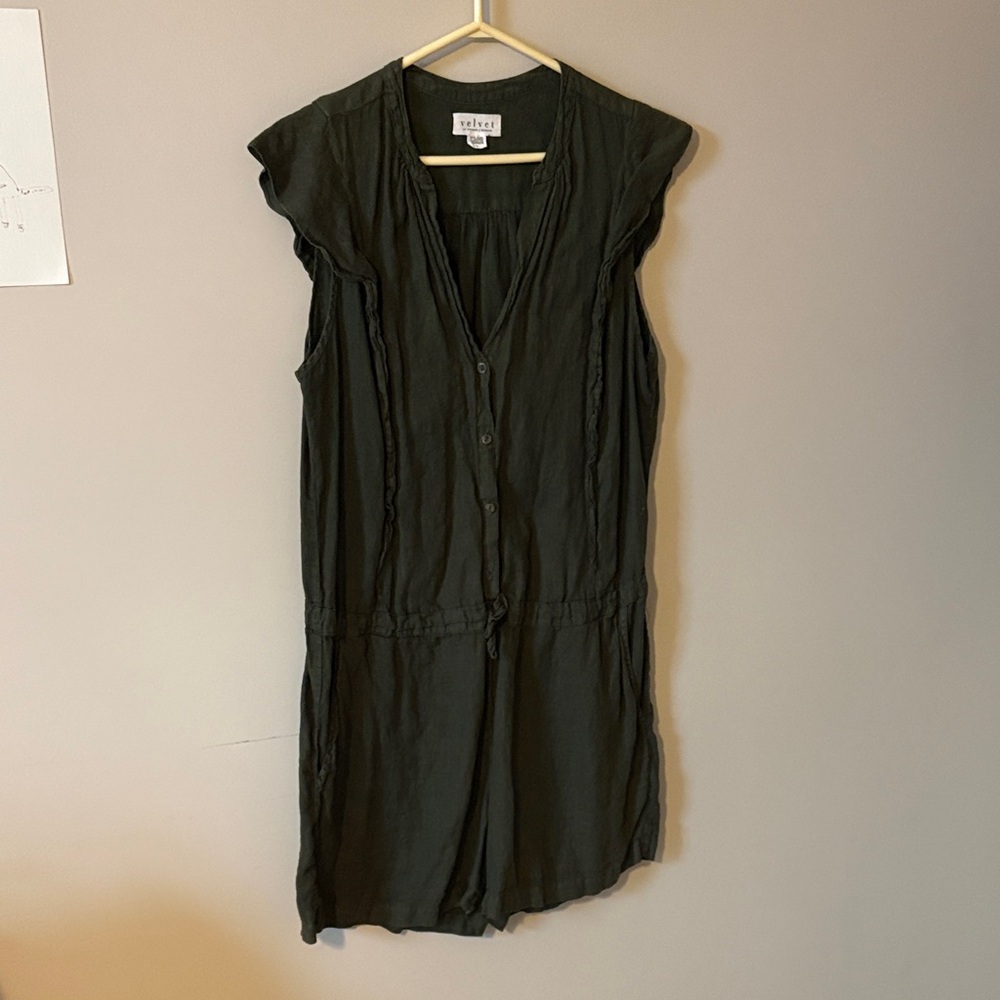 Velvet by Graham and Spencer Sleeveless Button-Down Romper forest green